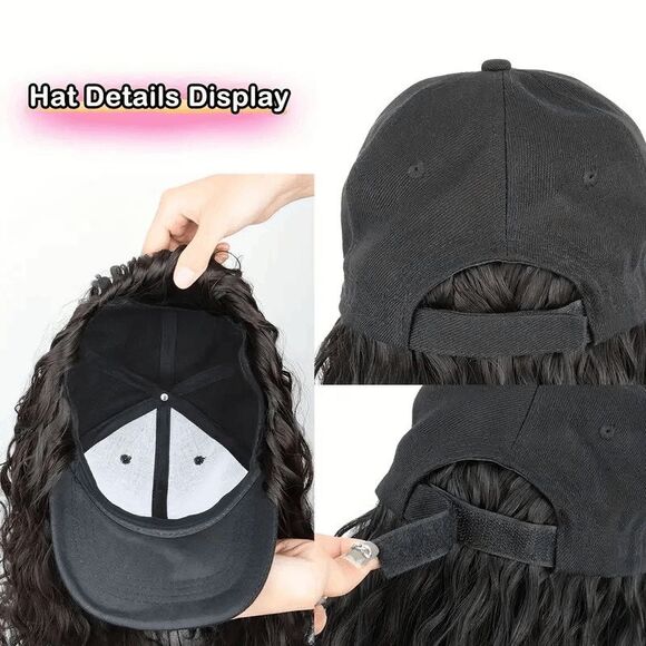 Baseball Cap with Black Wavy Hair Wig - Picture 5 of 8